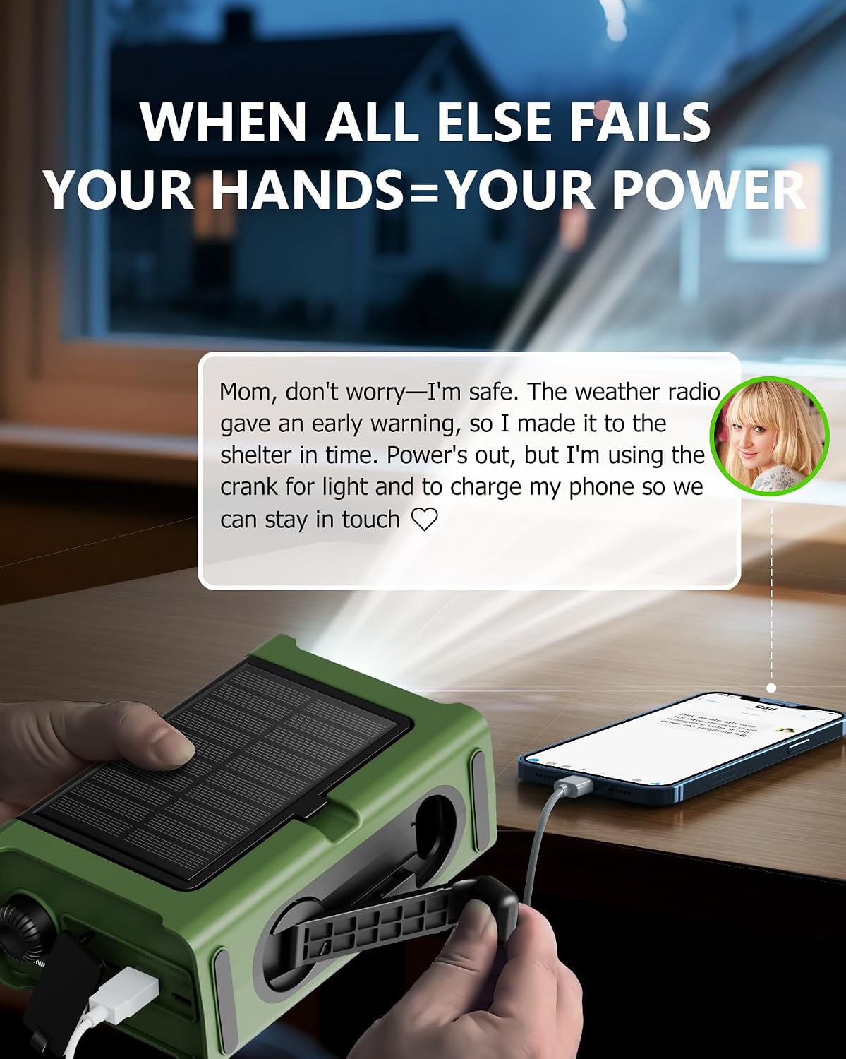 Emergency Weather Radio with Large Solar Panel, Real 12000mAh Battery | Efficient Hand Crank, AM/FM/NOAA Bands, LED