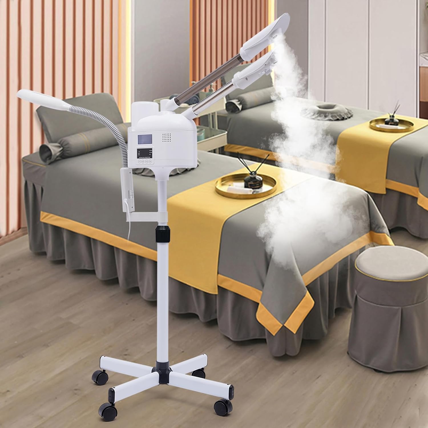 Professional 3-in-1 Nano Facial Steamer with Hot & Cold Mist, LED Magnifying Lamp, 360° Adjustable Face Steamer