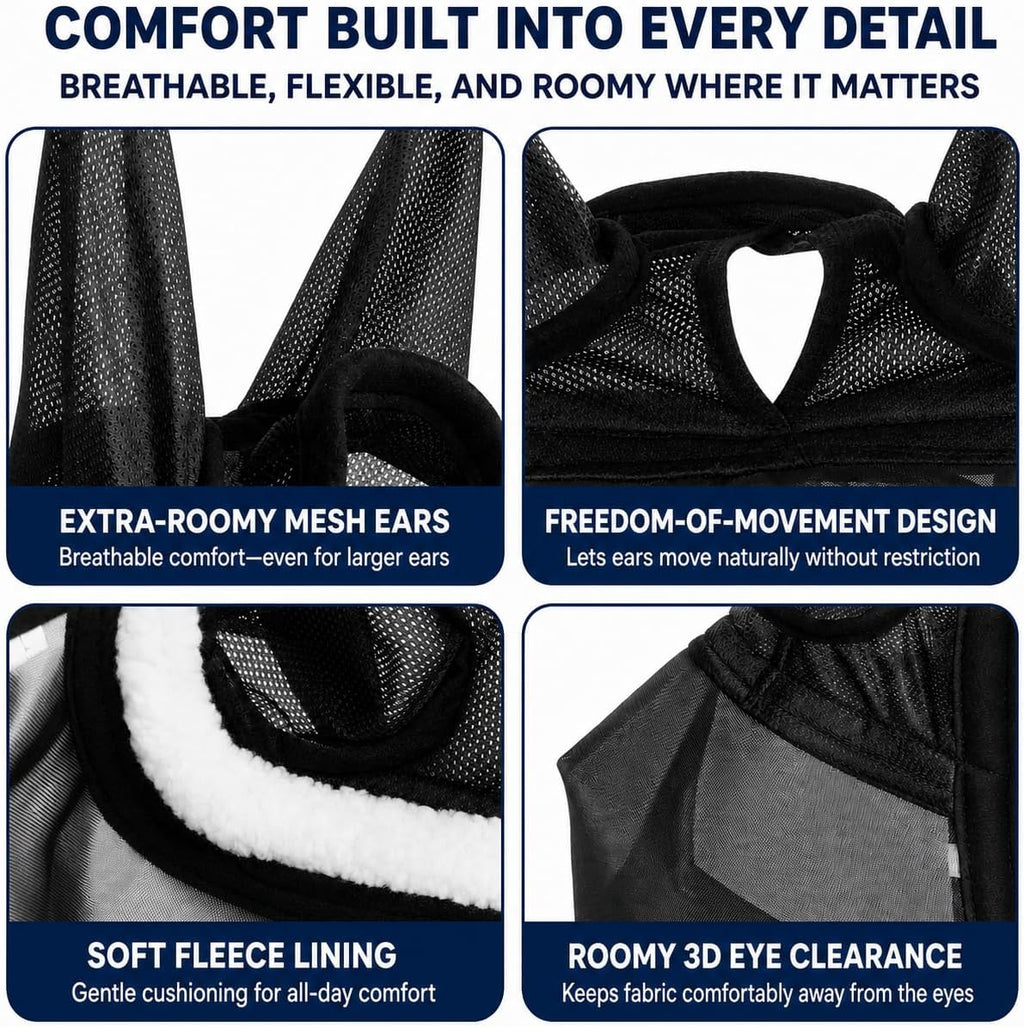 Horse Fly Mask with Ears & Detachable Nose Cover, Large