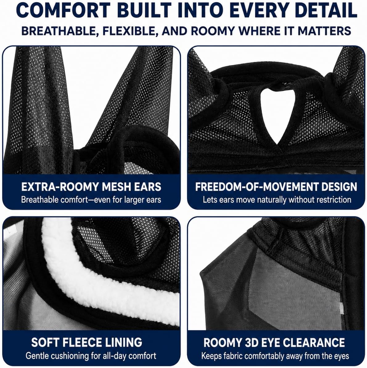 Horse Fly Mask with Ears & Detachable Nose Cover, Large