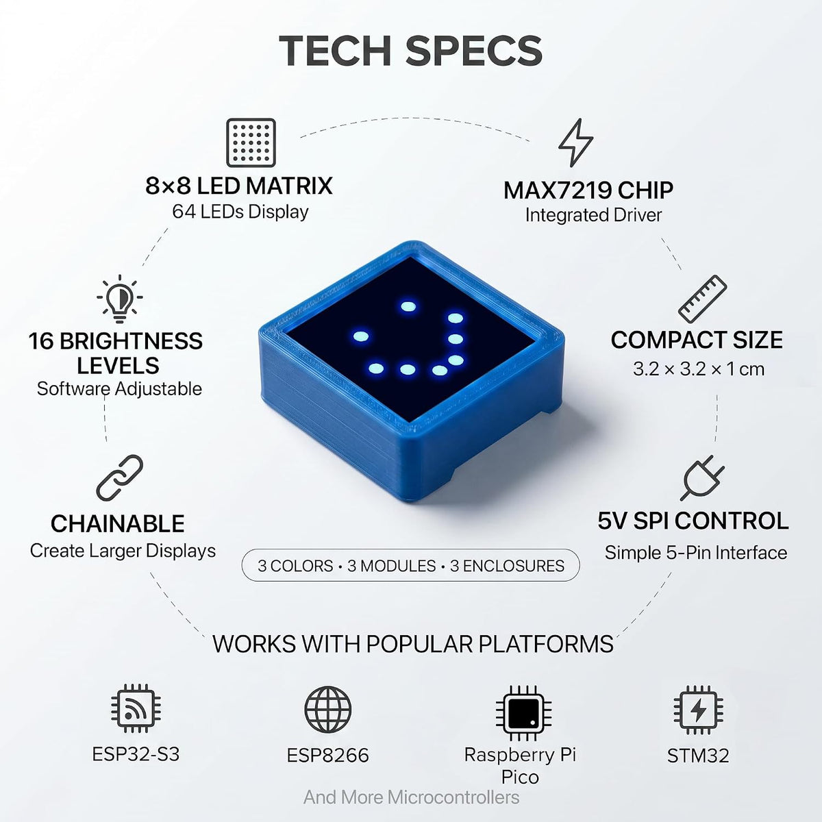 Lonely Binary 3-Pack 8x8 LED Matrix MAX7219 3-Color for C++ & ESP32