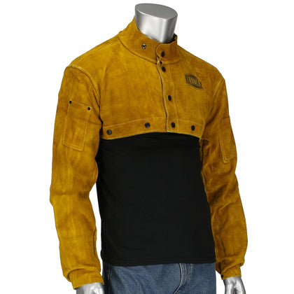 7000 Cowhide Leather Welding Cape Sleeve - Golden Yellow, Large Size Cape Jacket with Heat Resistance. Welding Gears