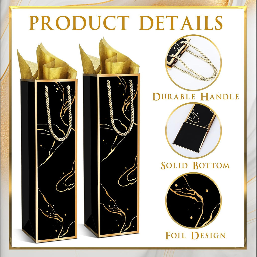 20 Pack Wine Gift Bags with Handles & Tissue Paper black