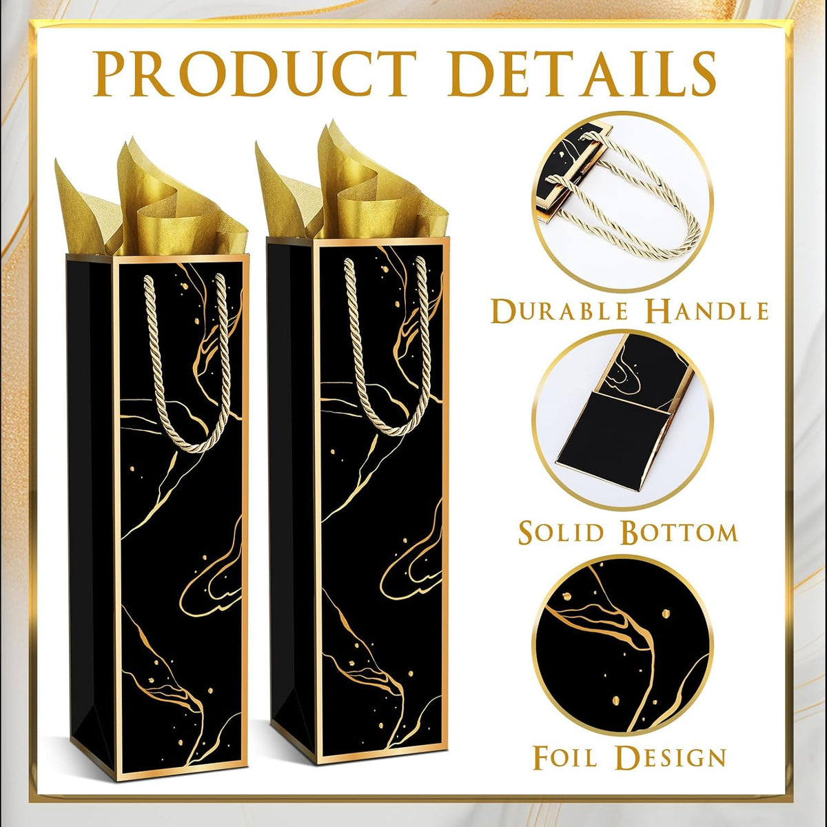20 Pack Wine Gift Bags with Handles & Tissue Paper black