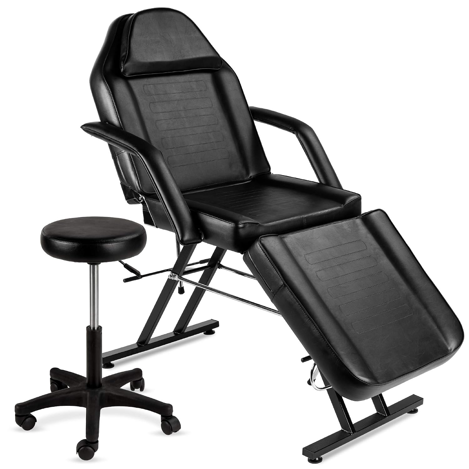 71in 3-Section Multipurpose Massage Bed, Spa & Salon Facial, Tattoo Chair w/Hydraulic Stool, Removable Headrest