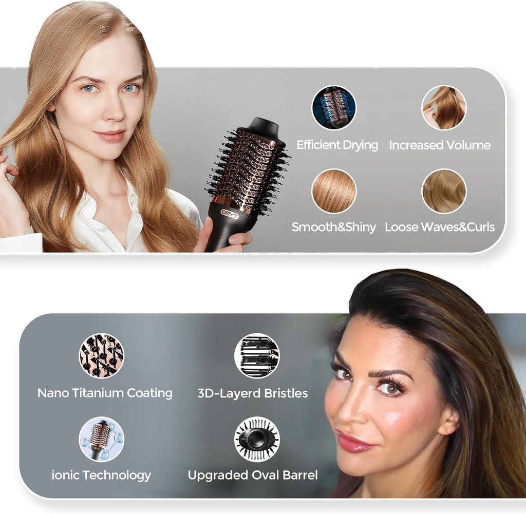 Hair Dryer Brush Blow Dryer Brush in One, 4 in 1 Ionic Hairdryer and Styler Volumizer with Oval Titanium Barrel, Hot