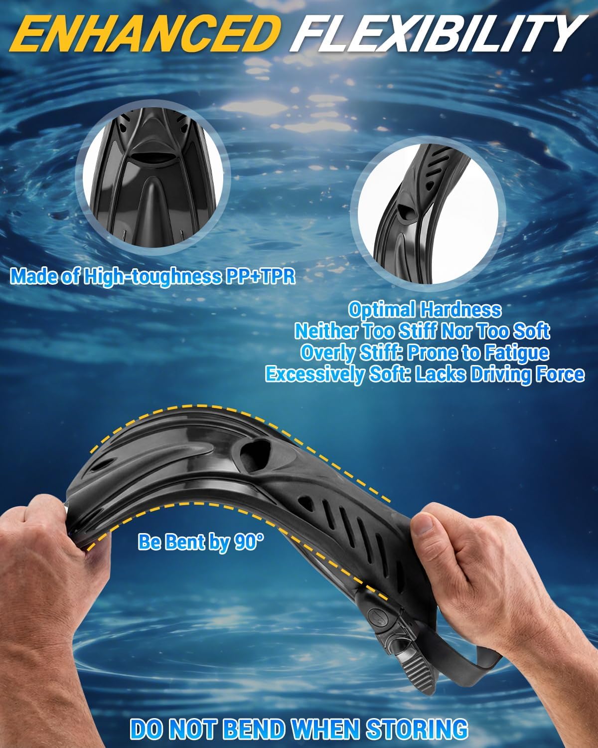 Diving fins Snorkeling Gear for Adults Snorkel fins ，Swim fins Open, Adjustable, Men, Women, Children, Swim Flippers