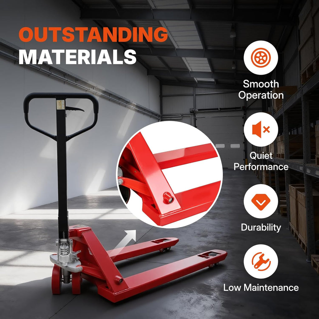 Manual Pallet Jack – Narrow Heavy Duty Manual Forklift, 5500 lbs Capacity, 48" L x 21" W Forks, Durable PU Wheels