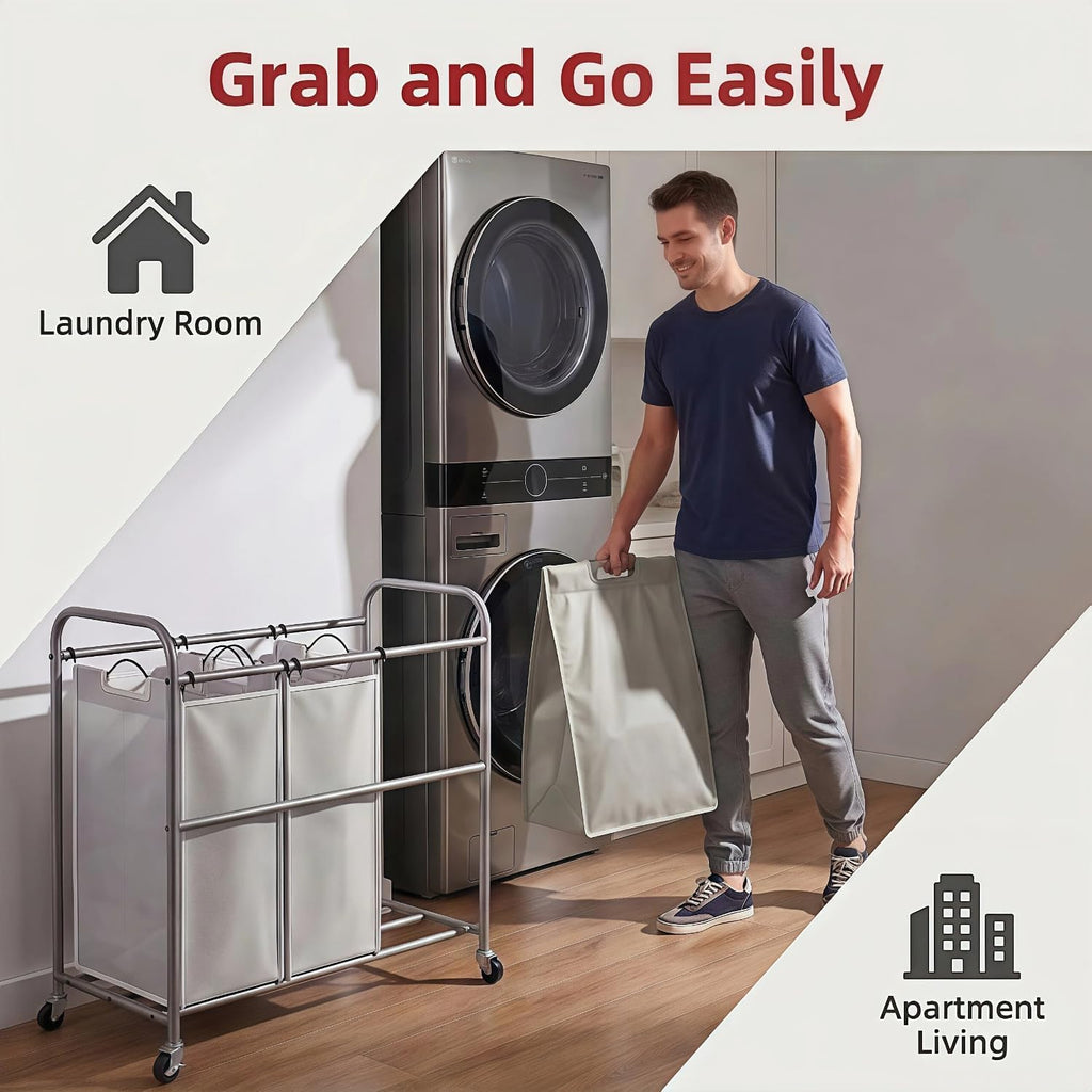 Laundry Sorter Hamper 3 Section, Divided Laundry Basket Organizer | Rolling Clothes Hamper with Heavy Duty Lockable