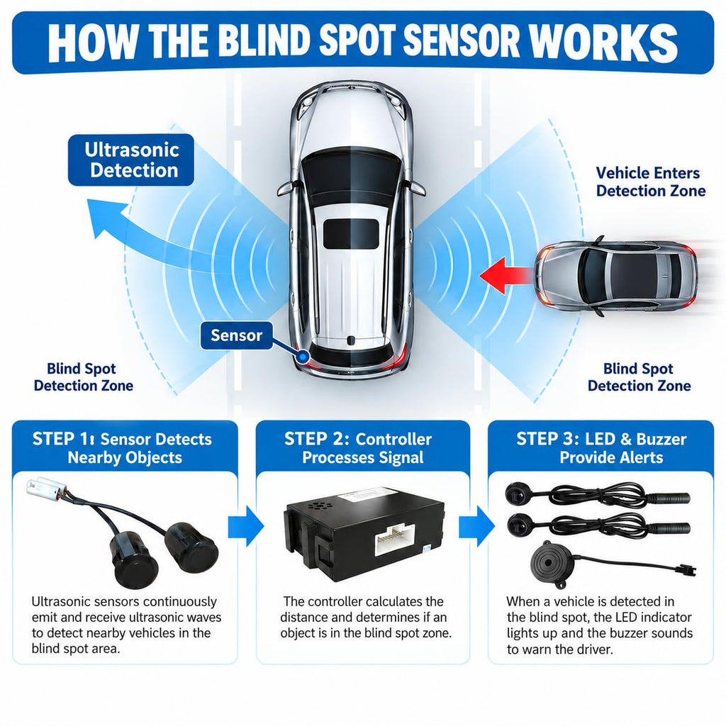 Riloer Blind Spot Sensor Ultrasonic Detection System with LED Alert Black