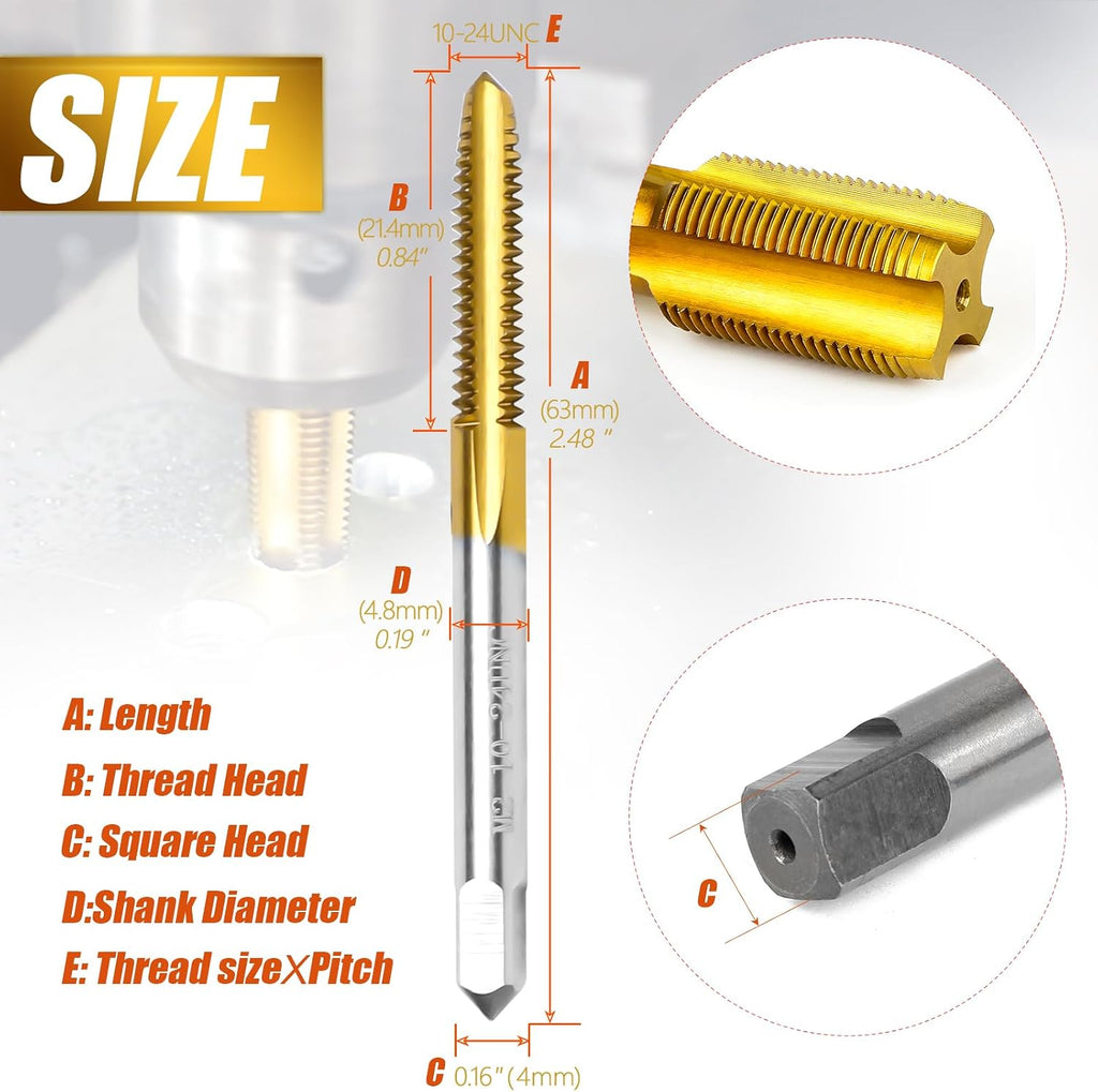 2Pcs 10-24 UNC Thread Tap for Metal,10-24 UNC M2 HSS Thread Milling Tap