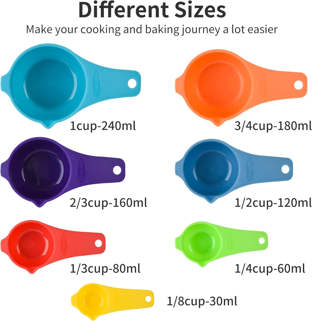 Measuring Cups and Spoons Set, Plastic Measuring Cup Set 15, Mixing Color Dry Measure Cups Spoons, 7 Measuring Cups &