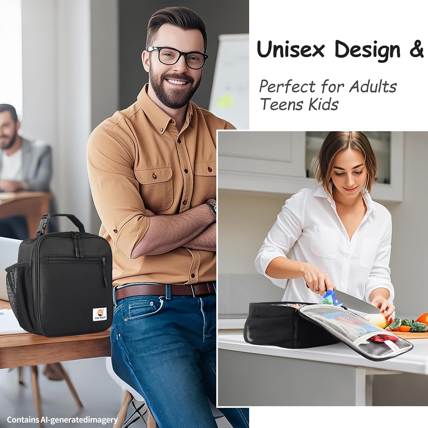 Lunch Box for Men Women Adult,Premium Insulated Lunch Bag,Portable Small LunchBox for School Work Picnic (Black)