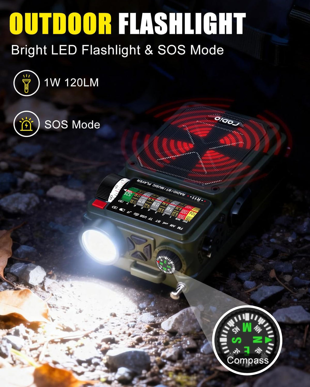 Emergency Radio Hand Crank Solar - NOAA/AM/FM Shortwave Radio for Camping | Bluetooth Speaker,TF Playback,Solar