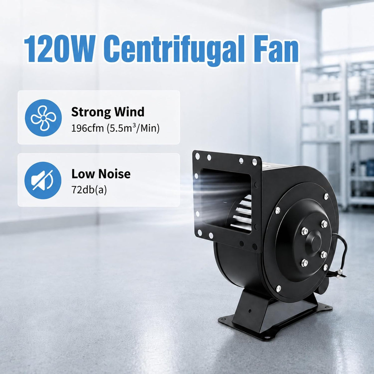 120W Centrifugal Blower Fan 110V - High Airflow 196CFM Squirrel Cage Fan for Wood Stove/Furnace Boiler, Extruder Cooling & Duct Ventilation