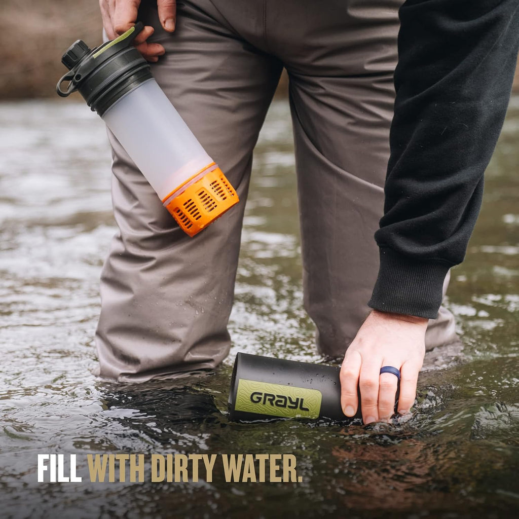 GeoPress 24 oz Water Purifier Bottle - Filter for Hiking, Camping, Survival, Travel (Black Camo)