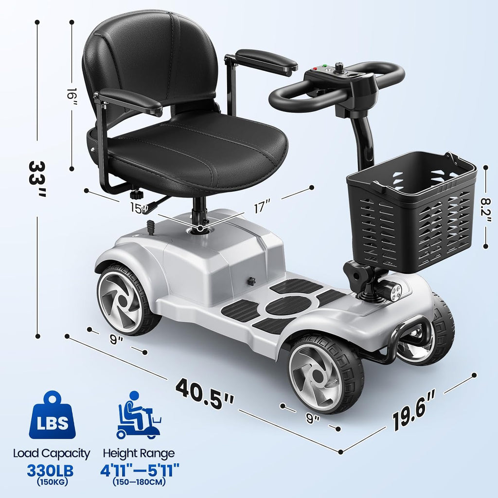 20 Miles 4 Wheel Mobility Scooters for Seniors and Adults, 6.2 MPH, Silver