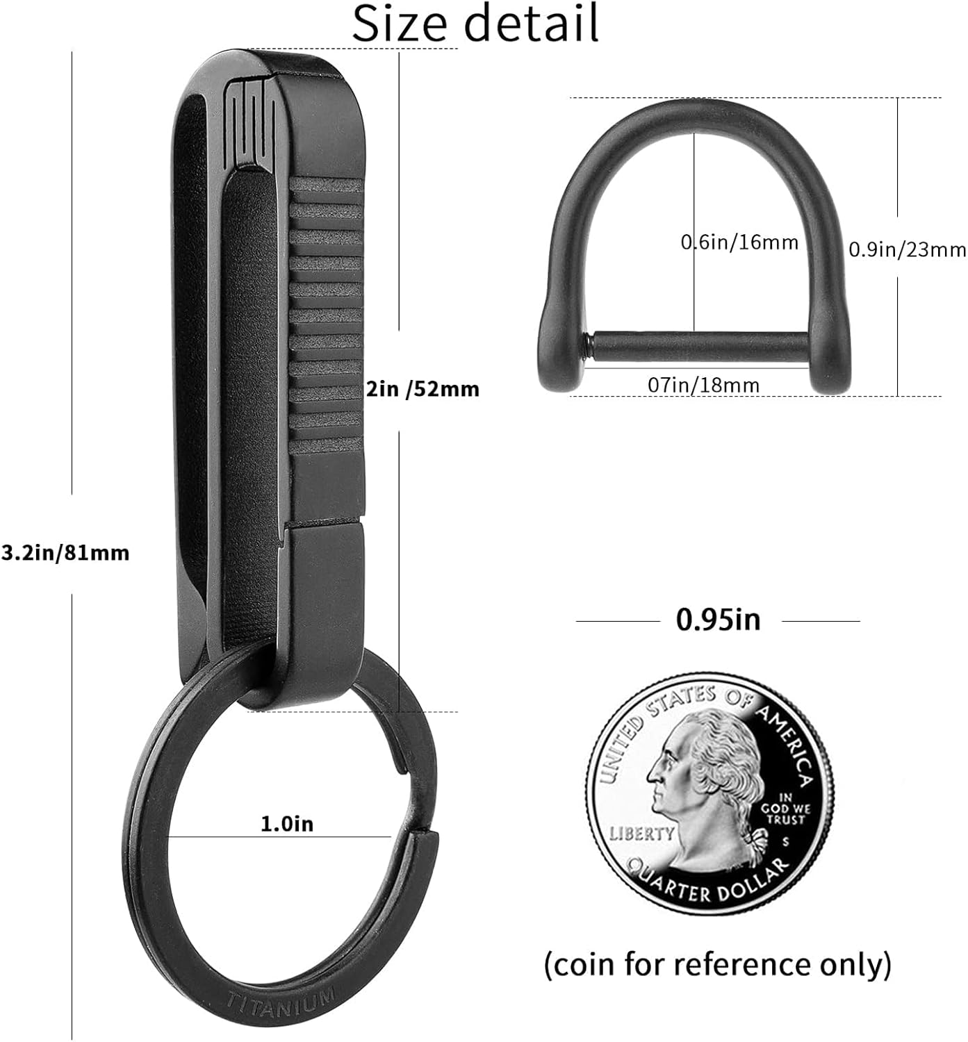 Titanium Belt Key Clip,Quick Release key organizer (Black RK1+D)