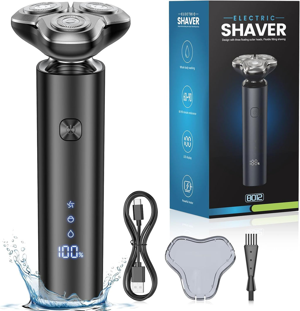 Electric Razor for Men, 4D Floating Rotary Razor, Wet & Dry Waterproof IPX7, USB-C Fast Charging, LED Display