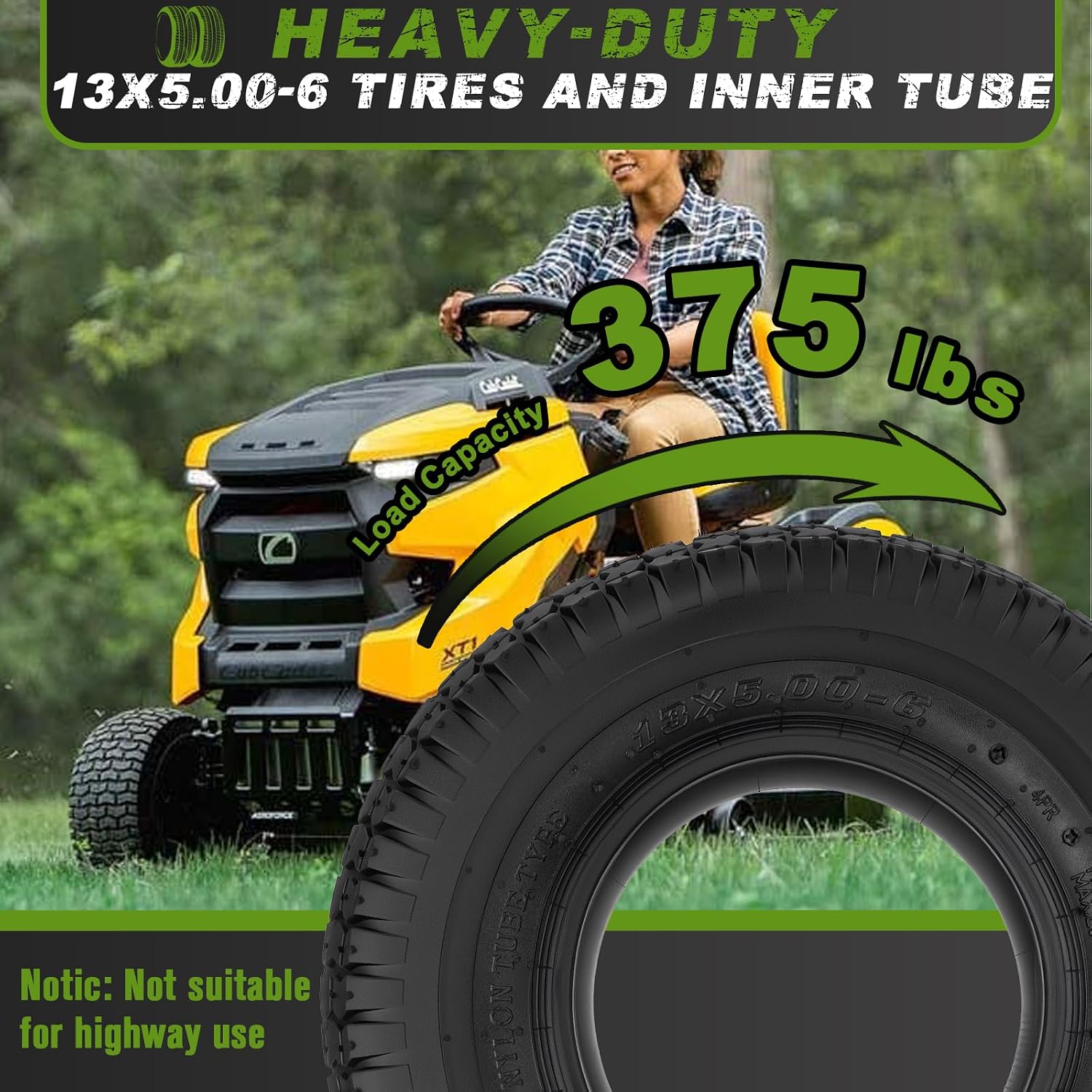 13x5.00-6 Tires and Inner Tube, 2 Pack 13x5.00-6 Tire Set Compatible with Riding Lawn Mower Tire, Hand Truck, Garden