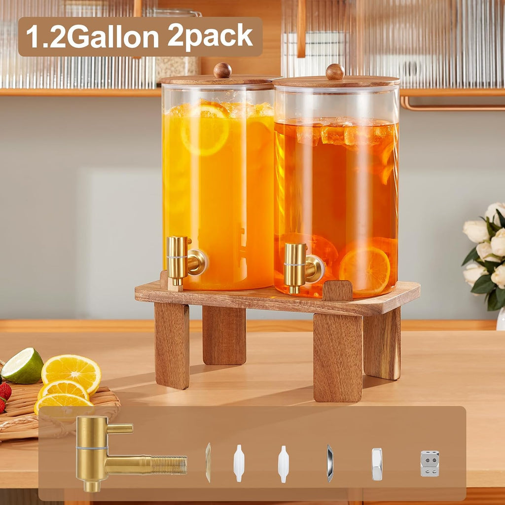 2pcs 1.2 Gallon Glass Drink Dispenser for Parties with Stand