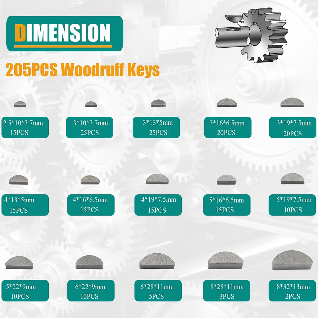 385pcs Metric Woodruff Key Assortment Kit Popular Sizes