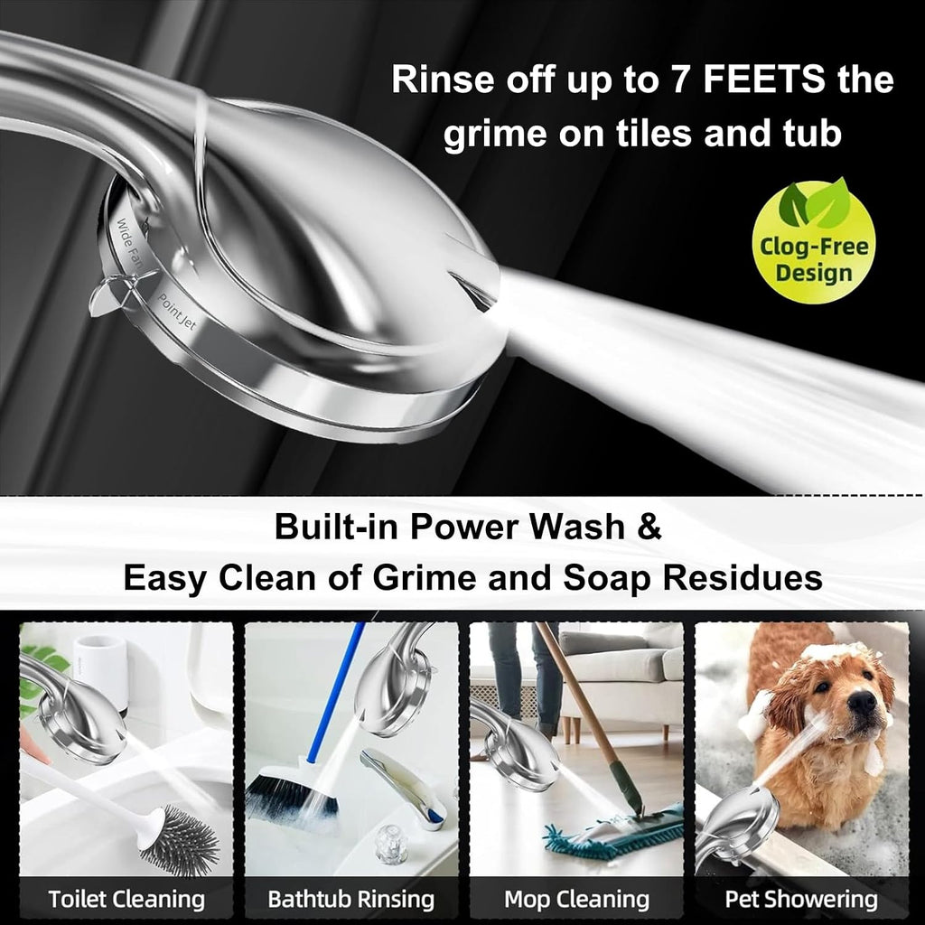9 Functions High Pressure Shower Head with Handheld,Built-in Pause Mode&Power Wash,Non-Clogging Nozzles,6ft Hose&Bracket