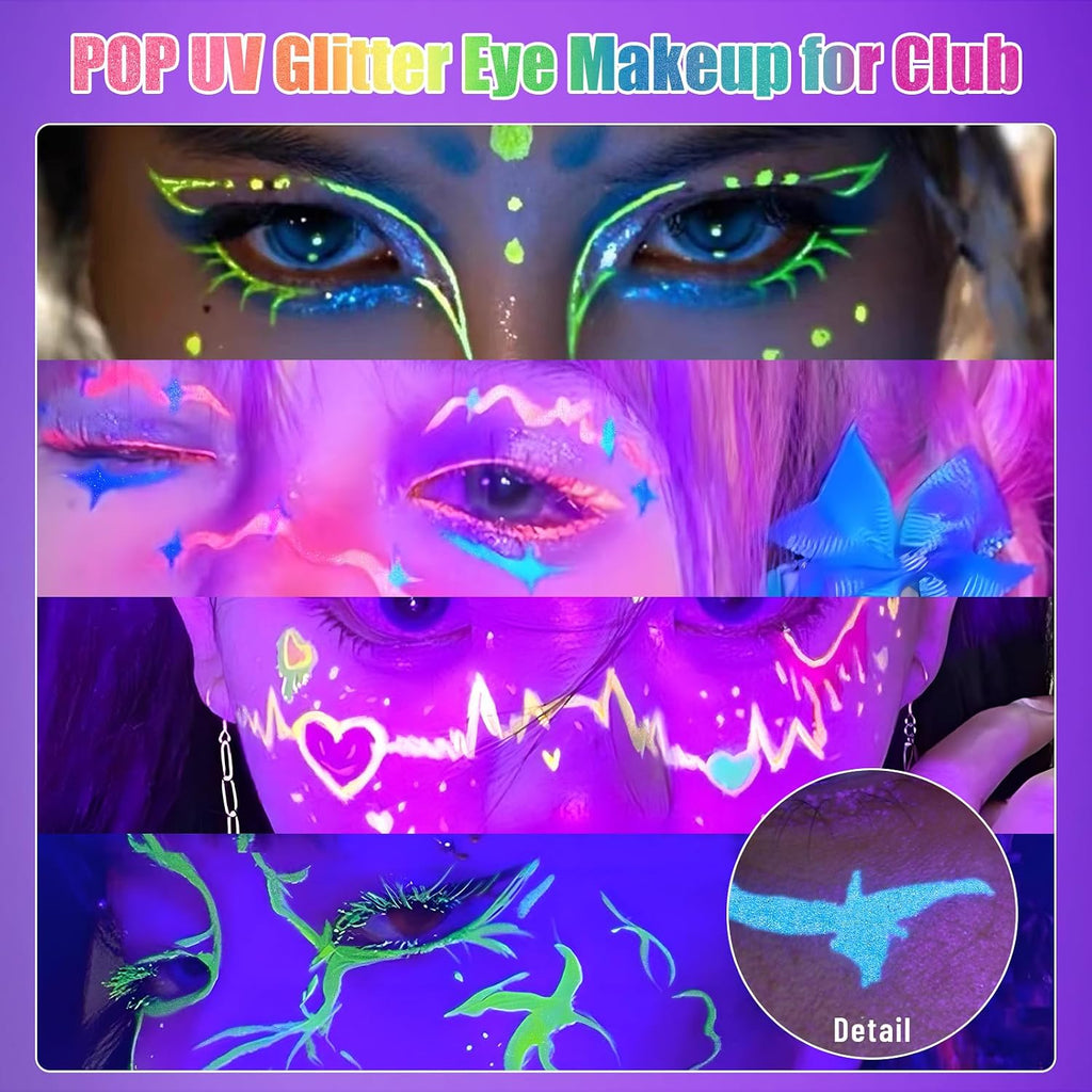 7-Color UV Glitter Liquid Eyeliner, Waterproof Neon Eye Liner