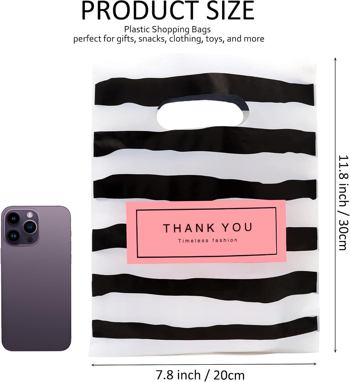 100 Pack Plastic Thank You Gift Bags with Die Cut Handles