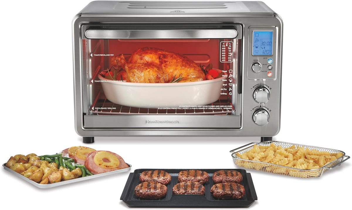 6-in-1 Air Fryer Toaster Oven Combo & Electric Indoor Grill | 450⁰F Searing Temp | Air Fry, Bake, Broil, Toast &