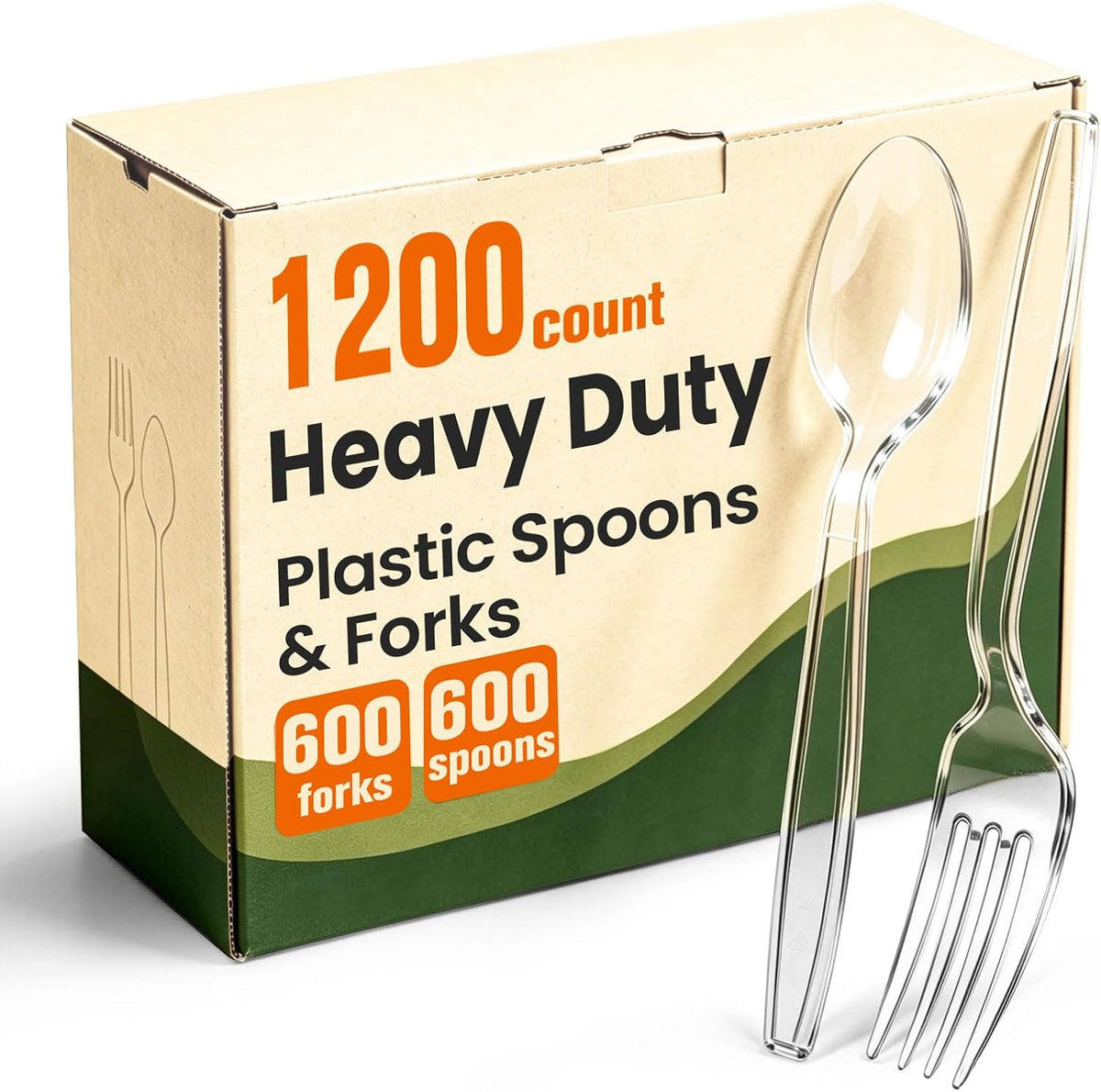 1200 Count Plastic Silverware Heavy Duty, 600 Spoons & 600 Forks, BPA-Free