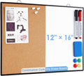 Cork Board White Board Combo, 12"X16" Small Bulletin Board for Wall, Double-Sided Magnetic Dry Erase Corkboard