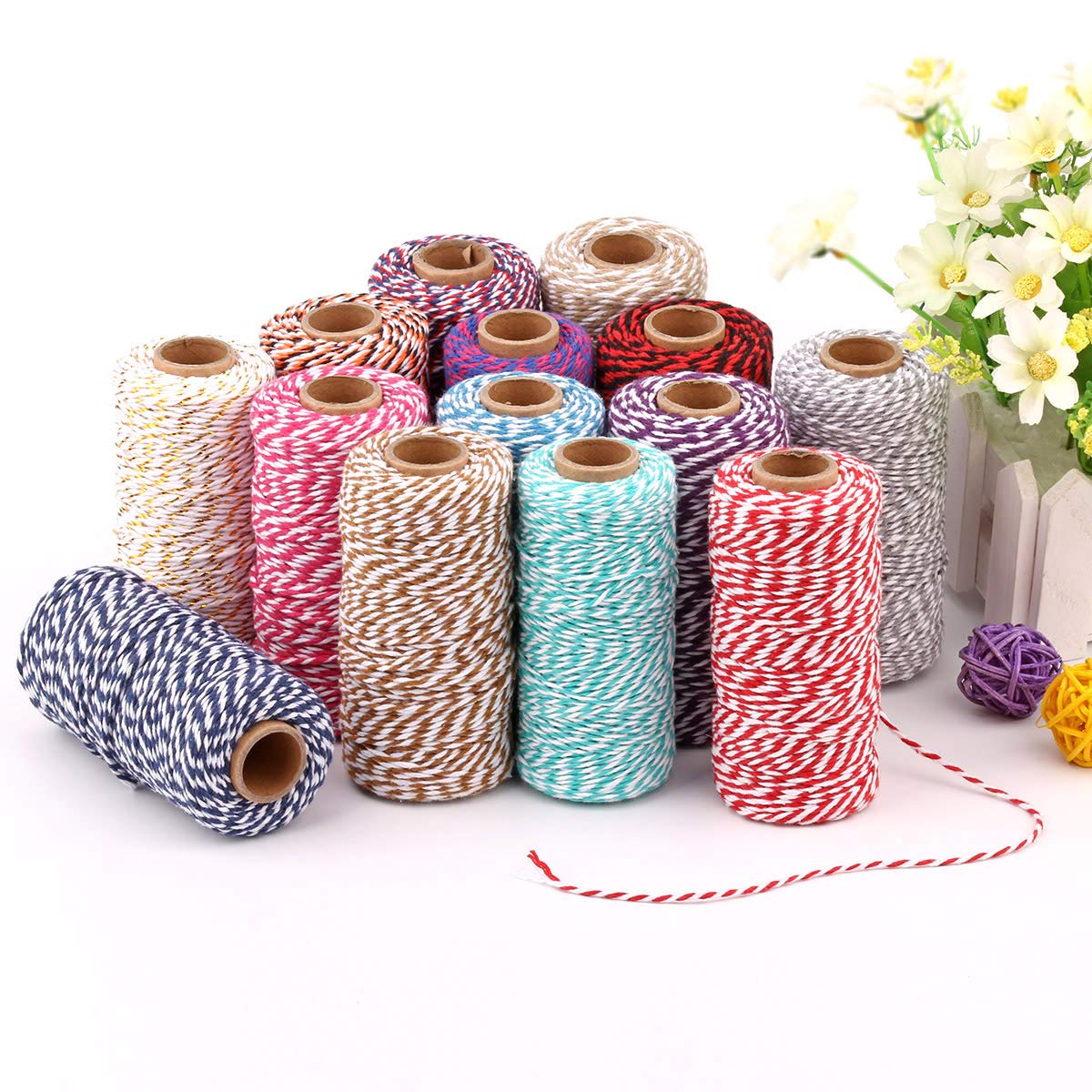 Cotton Twine String Bakers Rope: 2 Roll Twines for Crafts Gift Wrapping - 656 Feet Orange Black White Twine for