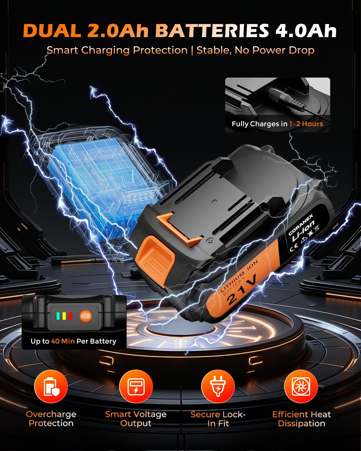 21V Cordless Drill Set with Case | Easy to Control & Lightweight | 2 Batteries | 3/8" Keyless Chuck