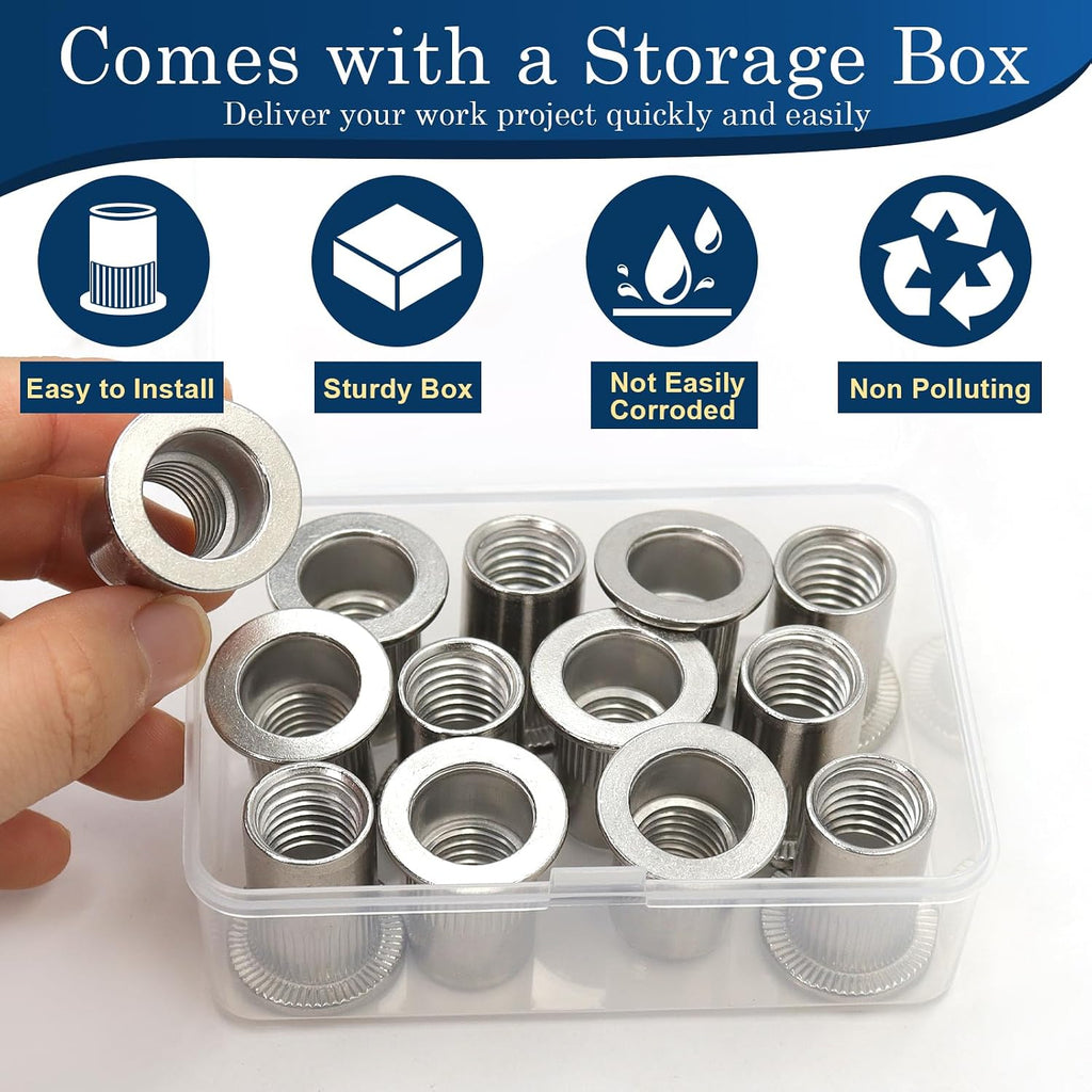 1/2-13 Rivet Nut,10Pcs Stainless Steel 304 Threaded Rivnuts Insert