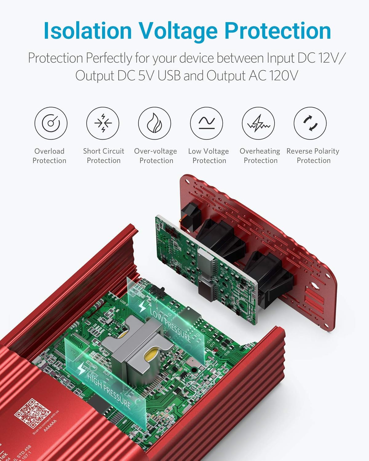 500W Pure Sine Wave Power Inverter DC 12V to AC(2 Outlets) 110V Car Charger Plug Inverter Adapter Converter with 4.2A