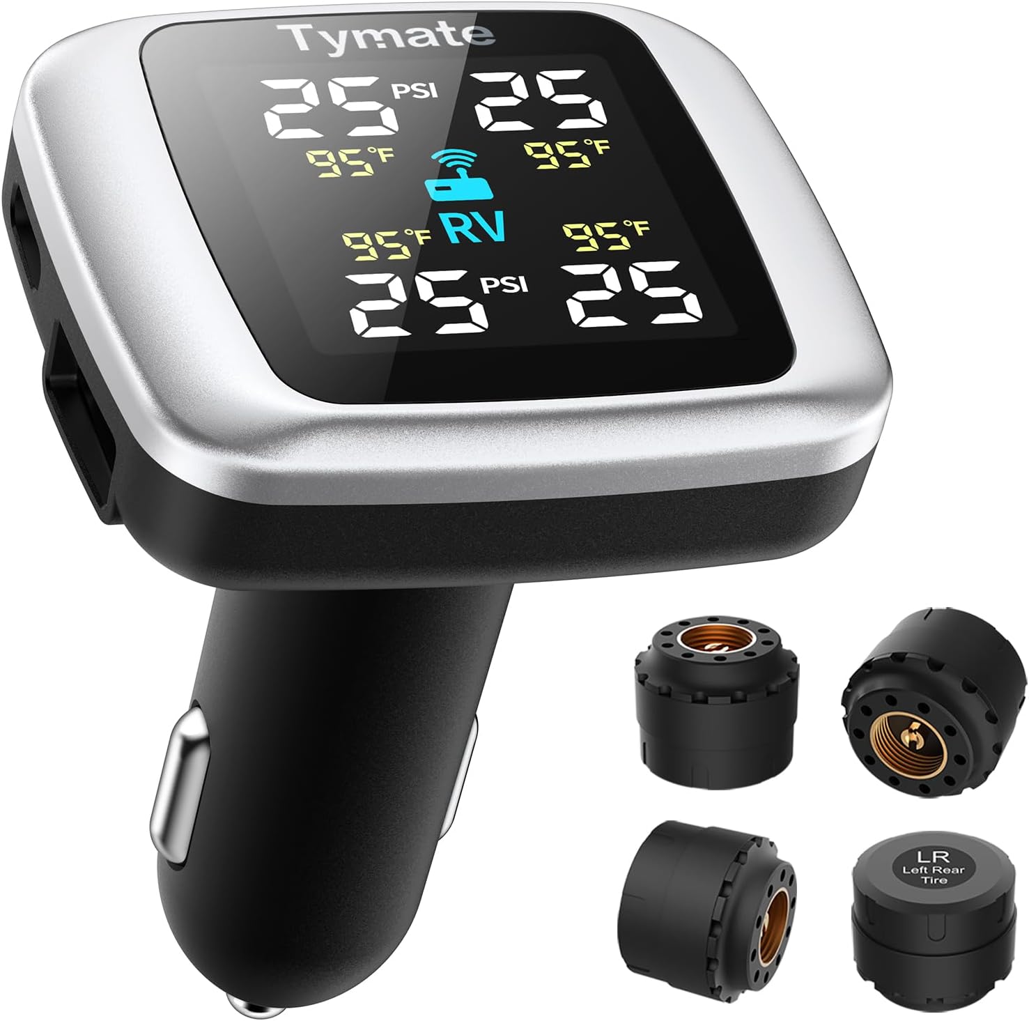 TM7 RV Tire Pressure Monitoring System, TPMS Set of 4 Sensors | Max. 5 Tires Info Monitoring, Wireless, 6 Alarm