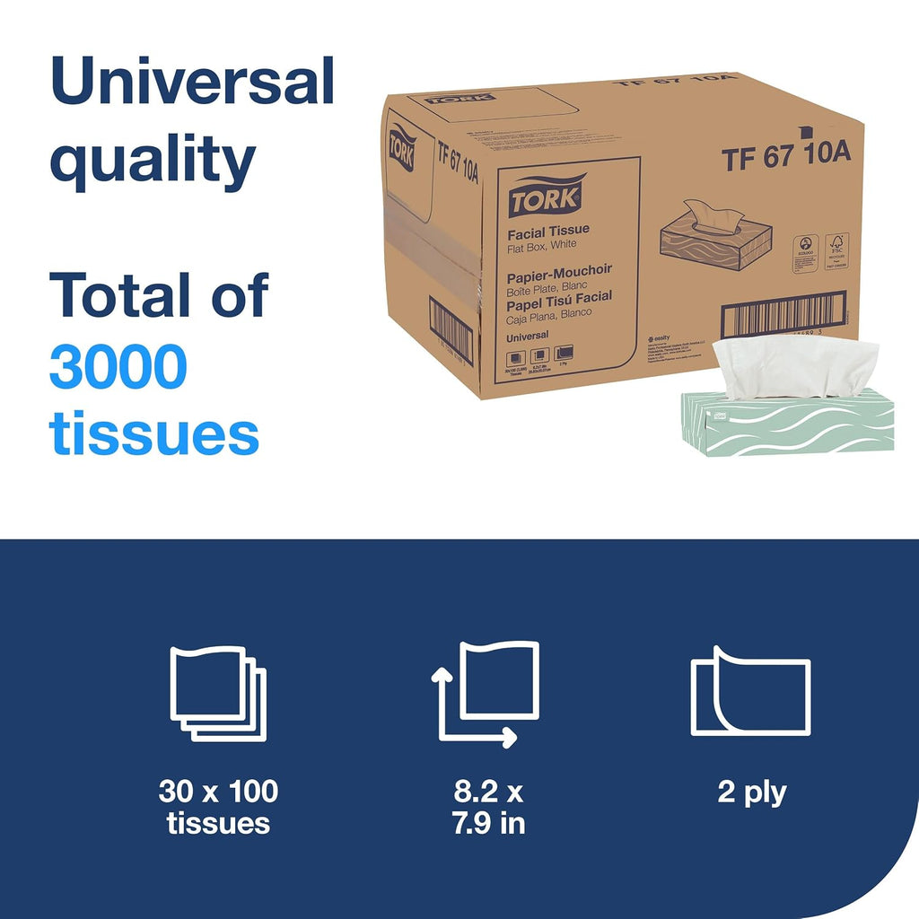 Universal Facial Tissue Flat Box White, 2-ply, 30 x 100, TF6710A