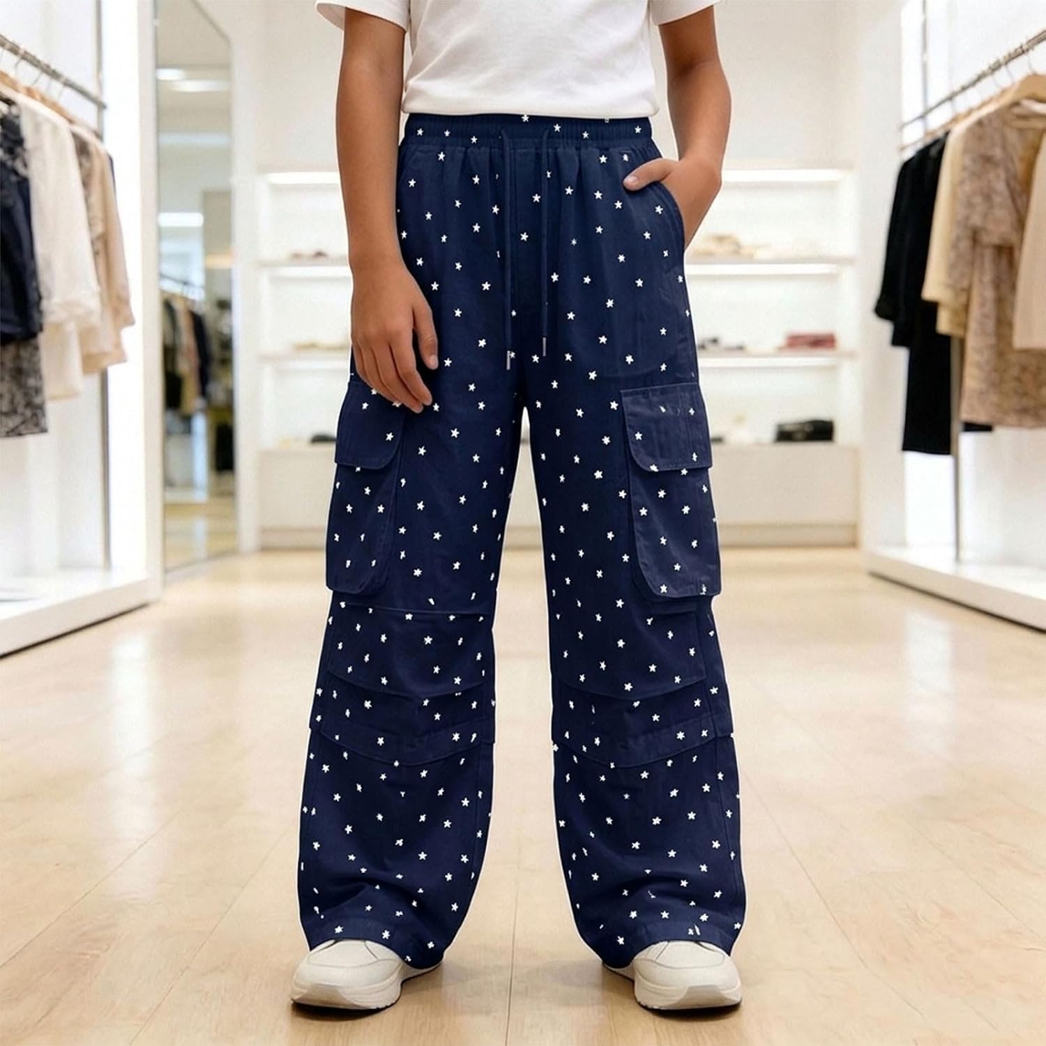 Girls Wide Leg Cargo Sweatpants Elastic Waist Parachute Pant | Teens Lightweight Quick Dry Hiking Pants, Y2K Hip Hop