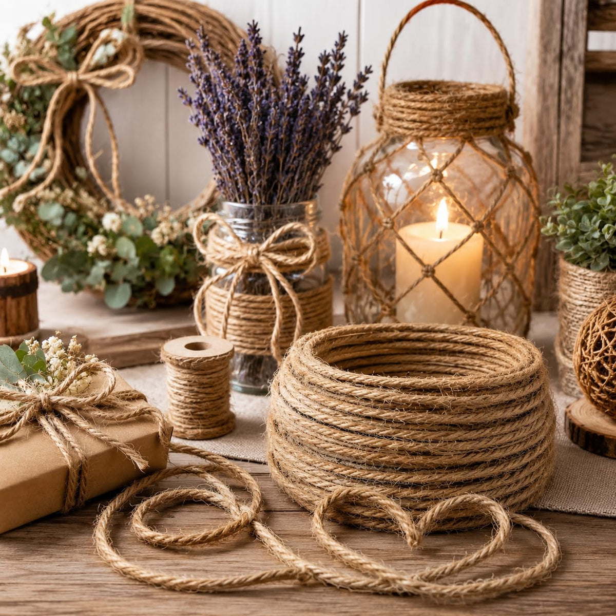 32 Ft Wired Jute Twine, Bendable Wired Twine forWreaths and DIY