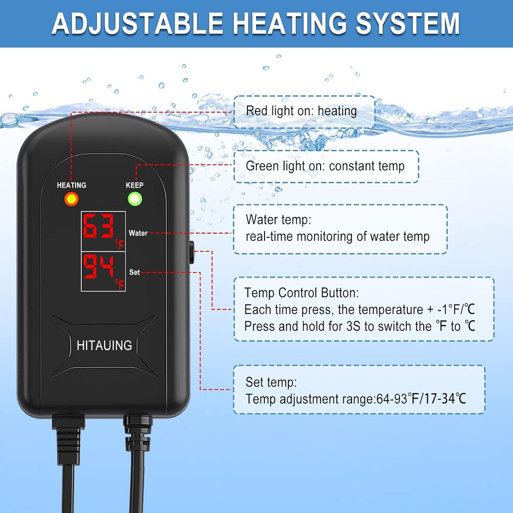 Aquarium Heater, 100W Fish Tank Heater with LED Digital Display & 5 Safety Protection, Submersible Aquarium Heater