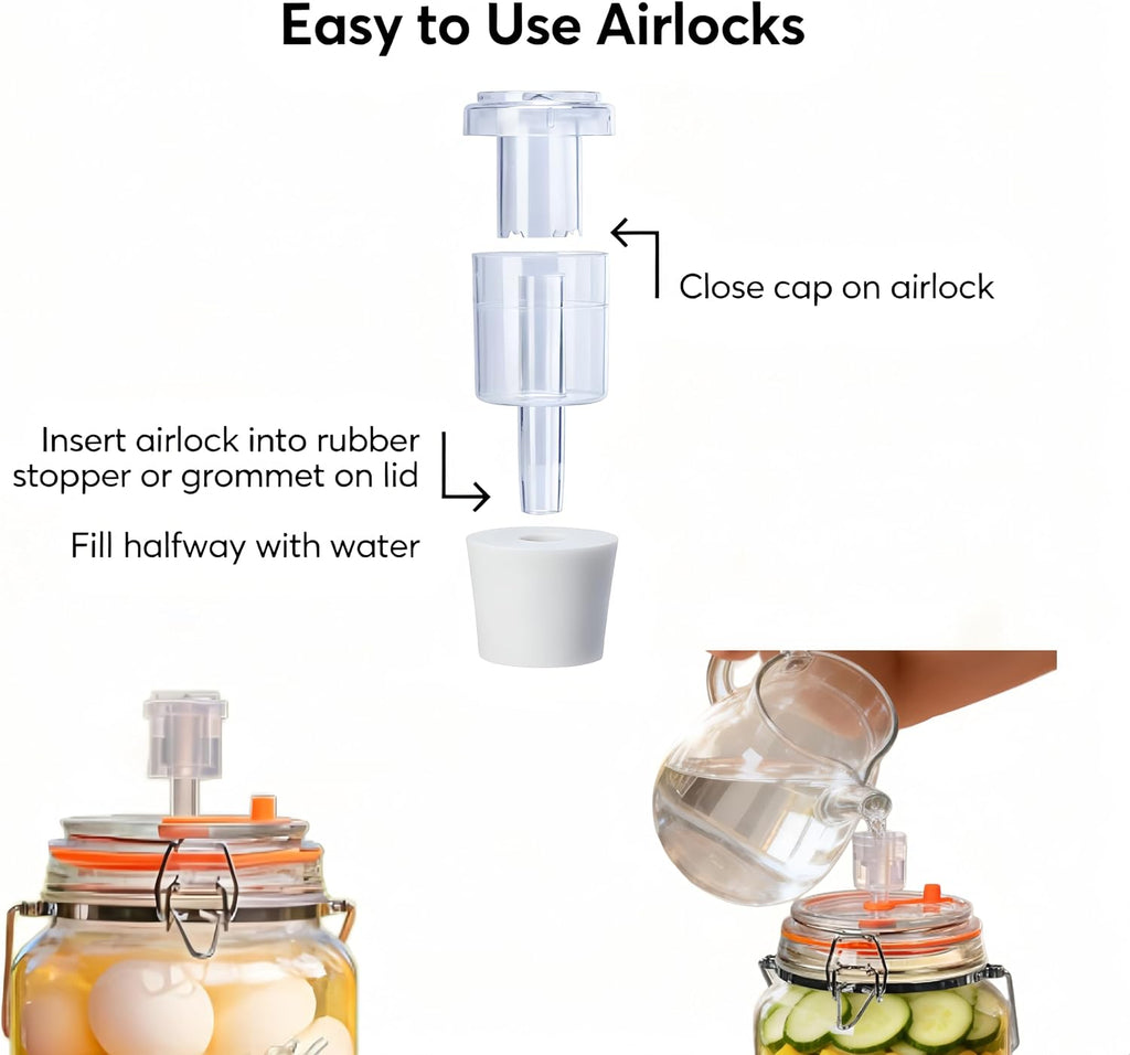 2-Piece Airlock 5-Pack with 3PCS #6 Stoppers, 5pcs Silicone Loops & 10PCS Grommets – Complete Fermentation Kit for