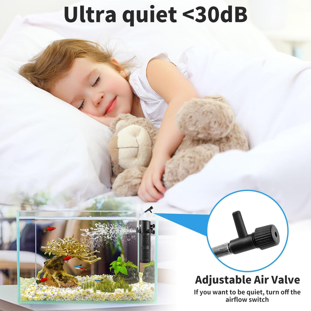 Aquarium Filter, Fish Tank Filter 4-in-1 for 30-80 Gallon Tanks, Submersible Internal Filter with Wave-Maker
