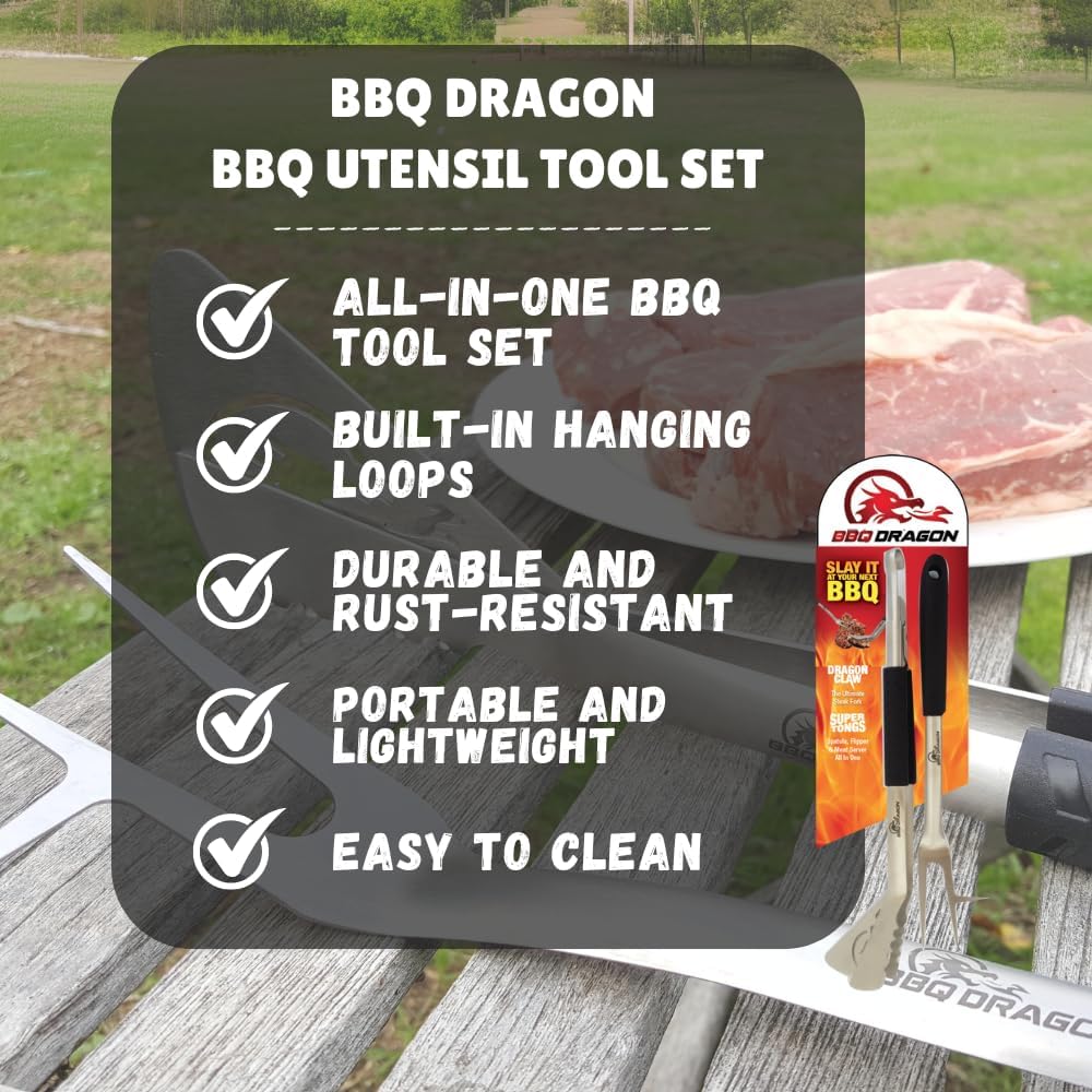 Grill Utensils - BBQ Tools Grilling Tools Set - Spatula, Fork, Tongs Combined in 2 Barbecue Grilling Accessorie BBQ
