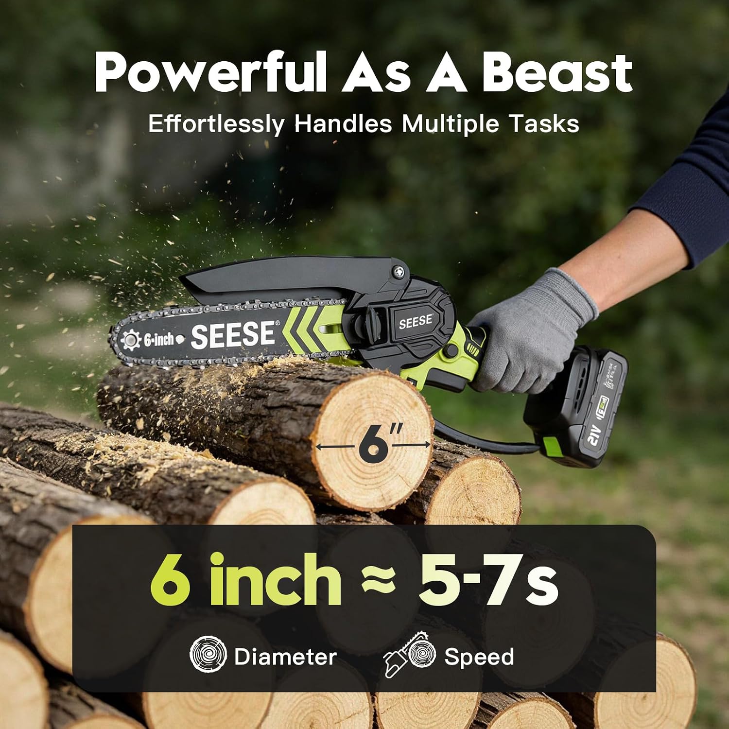 6-inch Mini Chainsaw Cordless: Pure Copper Brushless Motor, High Efficiency, Low Noise, Up to 80-Min Runtime for