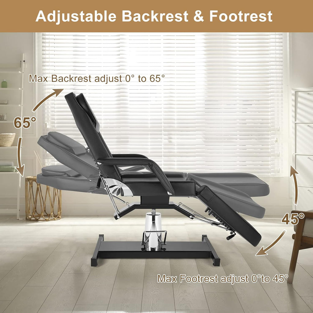 Hydraulic Tattoo Chair Esthetician Bed, Multi-Purpose 3-Section Facial Bed Table, Adjustable Beauty Salon Spa Massage
