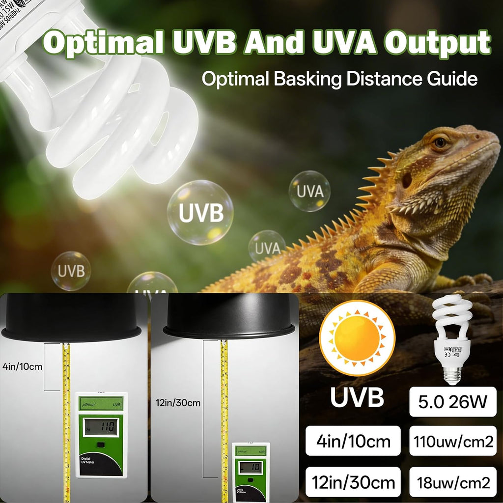 Reptile UVB Bulb 5.0 15W, Compact Fluorescent Light E26 Base, 2PCS