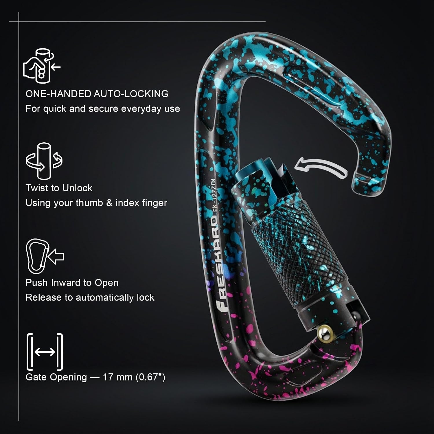 UIAA Certified 25KN Auto Locking Climbing Carabiner Clips, Twist Lock, and Heavy Duty Carabiners for Rock Climbing