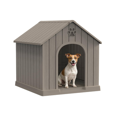 Indoor & Outdoor Dog Houses, Resin Material Pet Shelter with Waterproof Feature and Ventilated Design,Gray
