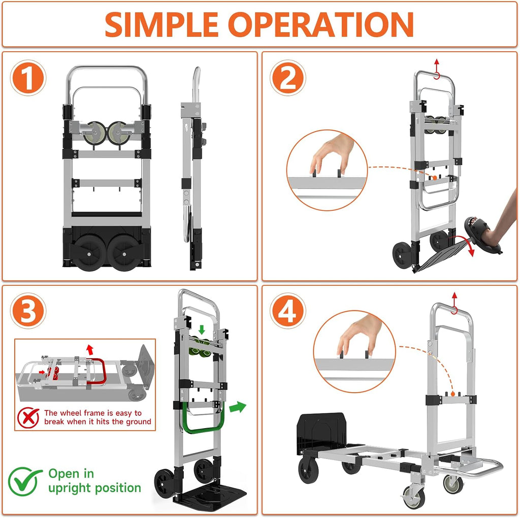 3-in-1 Folding Hand Truck, 500 lb Heavy Duty Steel Dolly | Convertible Hand Truck Dolly with Telescoping Handle